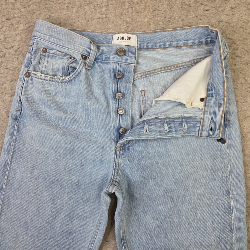 AGOLDE Riley Jeans Womens 28 Light Wash Blue High Rise Straight Distressed Denim